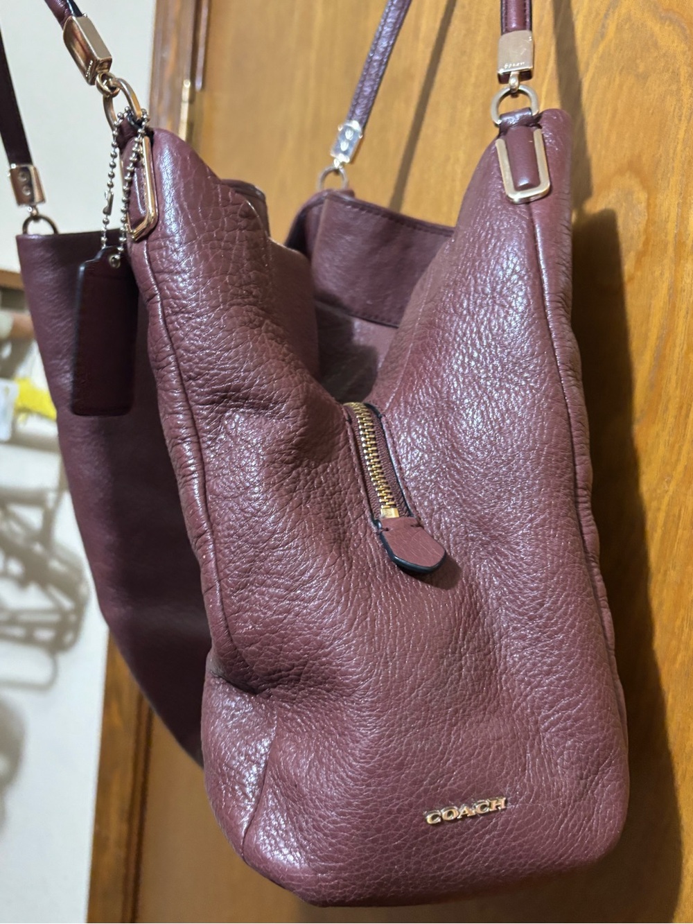 COACH Pebble Leather Hobo Bag in Cabernet